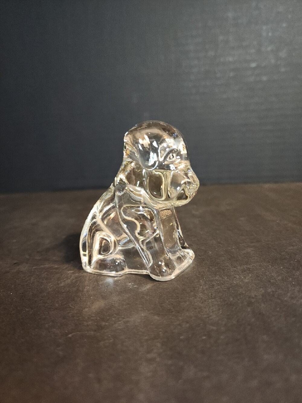 Vtg 1940s Clear Depression Federal Glass 3" Mopey Puppy Dog Candy Container